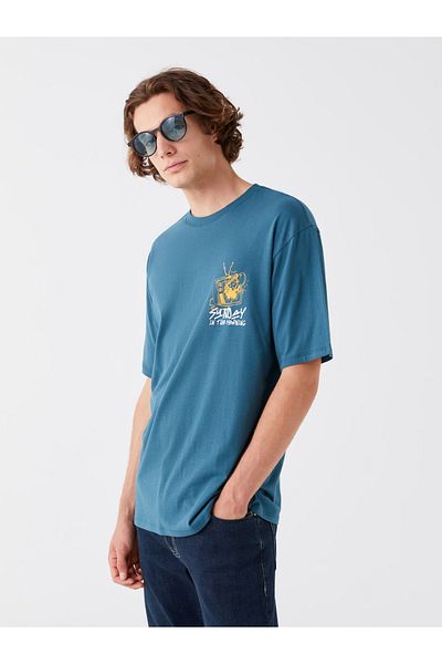 LC Waikiki Tricou pentru bărbați din bumbac pieptănat cu mânecă scurtă cu decolteu