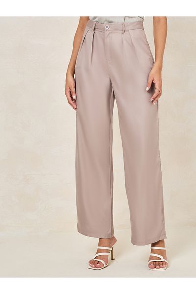 Styli Wide Leg Tailored Casual Pants with Pleat Detail