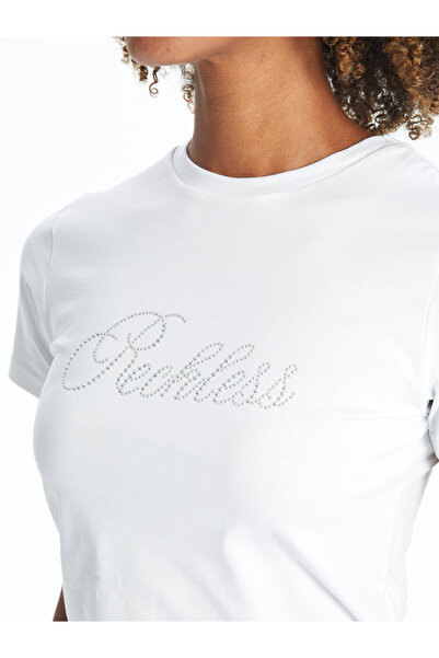 LC Waikiki Dámské triko s potiskem Stone Printed Crew Neck - Krátký rukáv