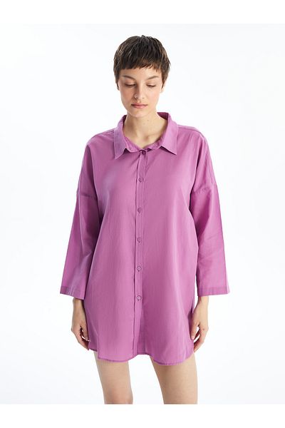 LC Waikiki Strandkleid für Damen – Hemdkragen, einfarbig, lange Ärmel