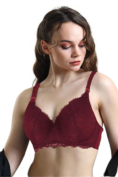 JENSCA Sutien de recuperare din dantela din burgundă 5685