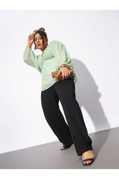 Sassafras By Styli Plus Hem Button Detail Straight Pants