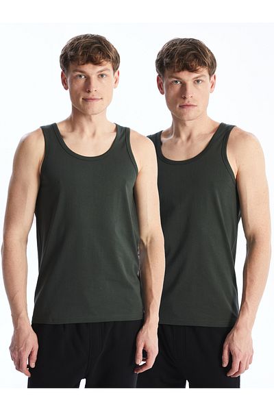 LC Waikiki Men's Combed Cotton Undershirt - U Collar, Pack of 2