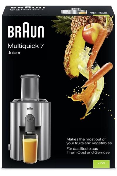 Braun Spin Juice Extractor large 75mm Chute, Stainless Steel Mesh, Anti drip/anti splash - J700