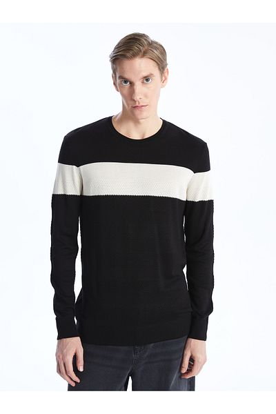 LC Waikiki Men's Striped Knitwear Sweater - Crew Neck, Long Sleeve