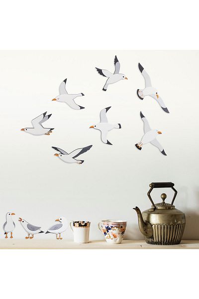 CajuArt Decorative 10 Pieces Cute Seagulls Wooden Wall Painting Bird Wall Decor