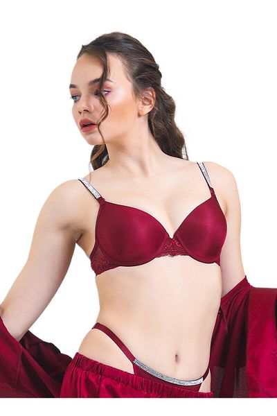 JENSCA Sutien din burete din dantela cu detalii din piatra 6389 - Magic Form