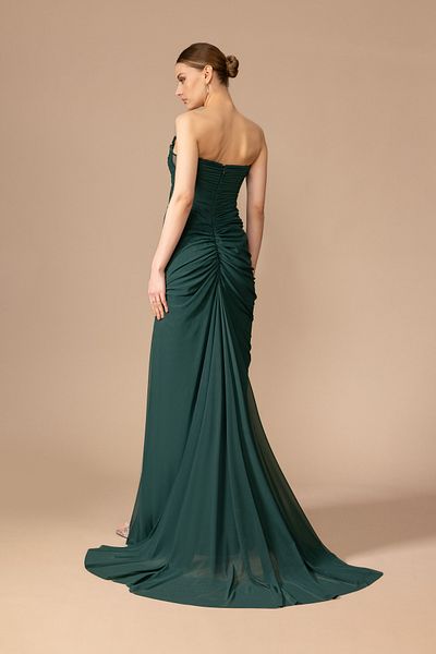 Kenzel Long Strapless Draped Slit Dress