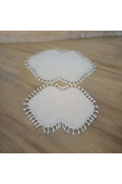 ALTUN CARPET Σετ 2 βελούδινα πομπόν με κρόσσια πατάκια μπάνιου - 40x50+50x80