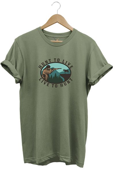 WİDİ Κυνήγι Live To Hunt Nature Tree Printed Regular Fit 100% βαμβακερό μπλουζάκι χακί