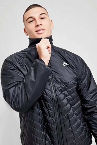 Nike Therma-Fit Windrunner Midweight Erkek Siyah Dik Yaka Spor Mont