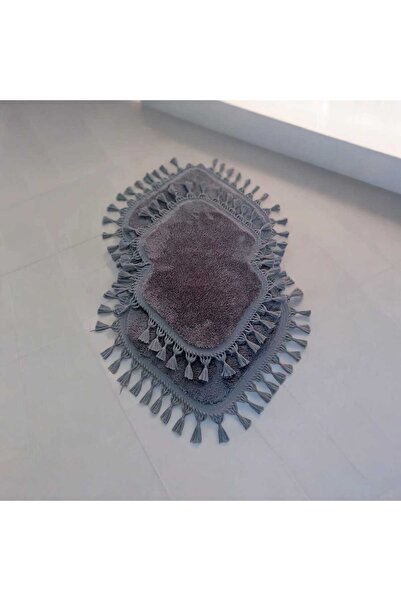 ALTUN CARPET Σετ 2 βελούδινα πομπόν με κρόσσια πατάκια μπάνιου - 40x50+50x80