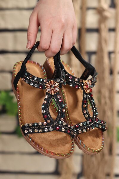 Guja Anatomik Taş Detaylı Lastikli Kadın Sandalet