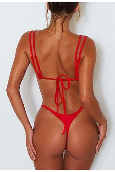 LU Lunita Women's Red Lined Thong Bikini