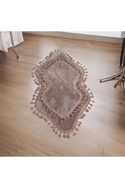 ALTUN CARPET Σετ 2 βελούδινα πομπόν με κρόσσια πατάκια μπάνιου - 40x50+50x80