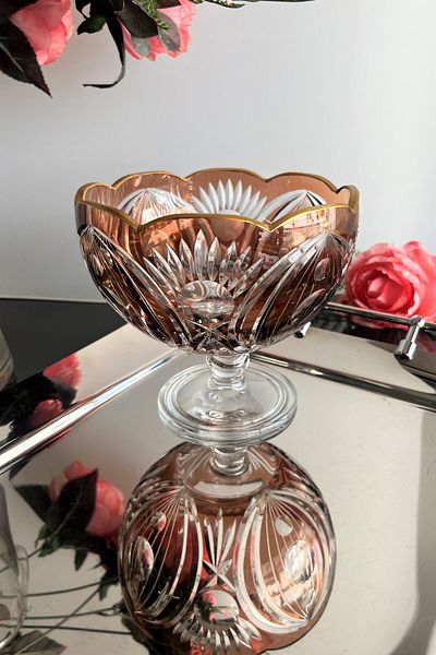 DECOSTYLE Gold Embroidered Daisy Cut Colored Candy Bowl - Ahu Decor, Hand Decor, Footed