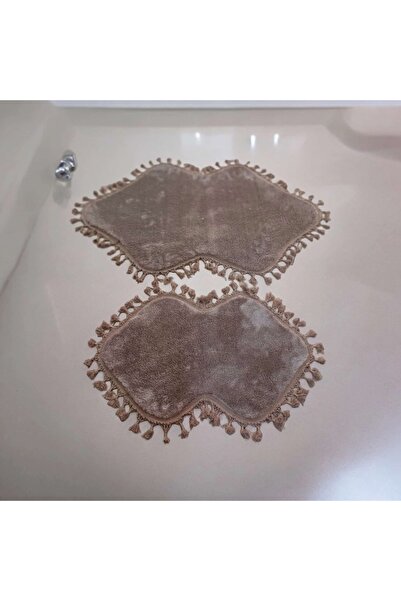 ALTUN CARPET Σετ 2 βελούδινα πομπόν με κρόσσια πατάκια μπάνιου - 40x50+50x80