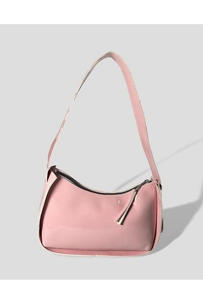 YMZBAG Patent Leather Powder Baguette Handbag