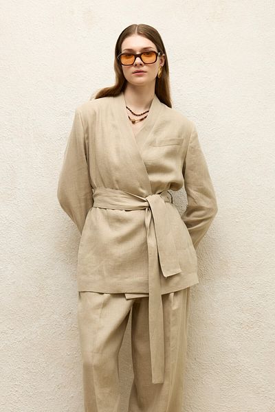 Manuka Double Breasted Linen Blazer Jacket - Sand Color