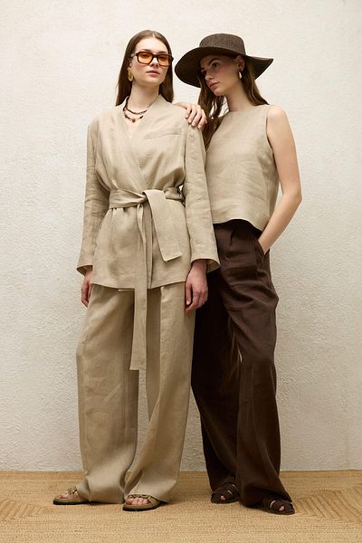 Manuka Double Breasted Linen Blazer Jacket - Sand Color