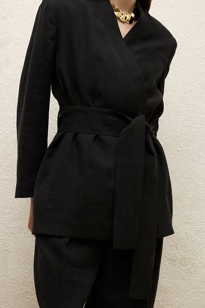 Manuka Jachetă blazer dublu din in negru