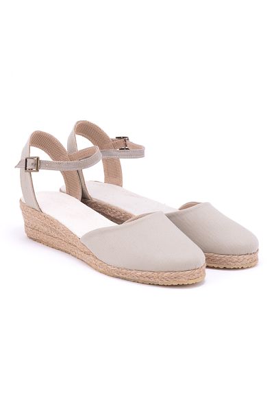 Star Tombis Beige Colored Linen Straw Espadrille - 3cm Wedge Heel, Ankle Strap, Handmade