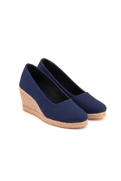 Star Tombis Navy Blue Linen Espadrille - Handmade Real Handmade with Wedge Heels