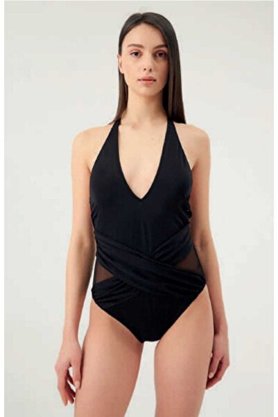 Eros Neck Tie Waist Part Tulle Detail Swimsuit
