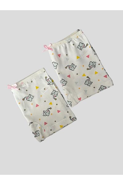 elmas kids Girl's Cotton Elephant Patterned 2'boxer White