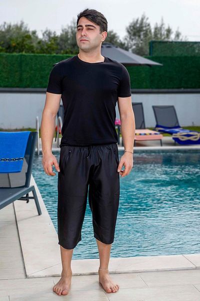 Mayom Ανδρικό μαύρο Basic Straight Pocket Capri, σορτς θαλάσσης