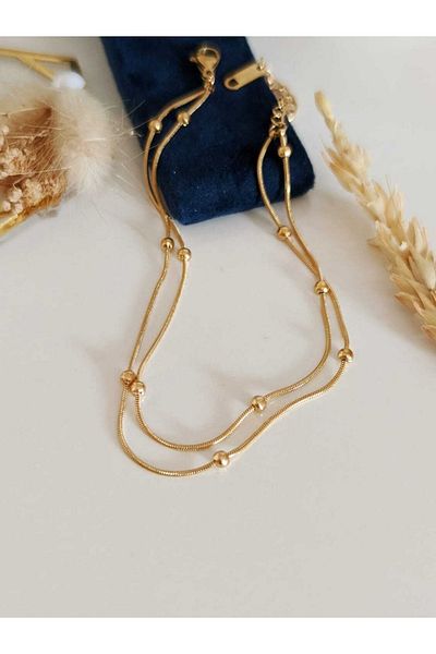 SU PERİSİ TAKI BİJUTERİ Steel Non-Tarnish Two Rows Dorica Anklet