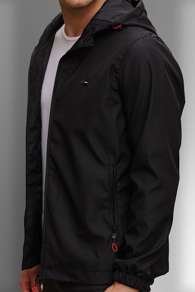 QAWWA Men's Black Lined Windproof Hooded Sports Raincoat with Pockets