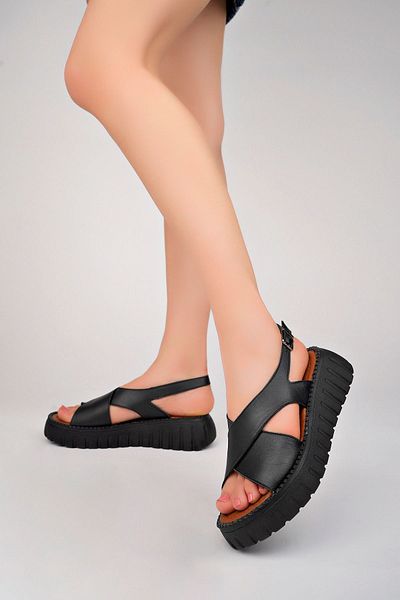 Deripabuc Black Genuine Leather Women's Sandals - Dp-3003