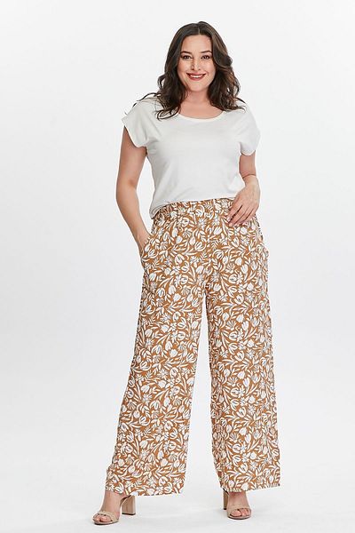 My ELİF Tekstil Women's Camel Floral Print Draped Woven Trousers