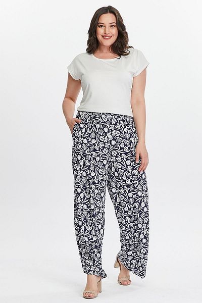 My ELİF Tekstil Women's Navy Blue Floral Print Draped Woven Pants