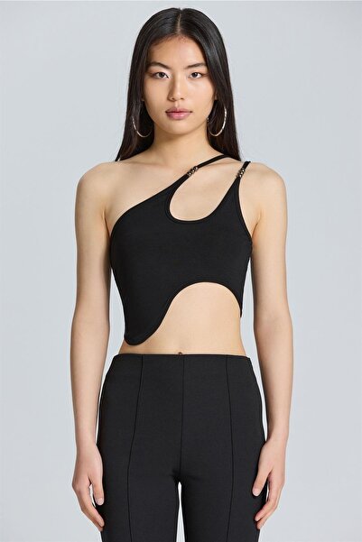 boutiquen 2540 Black Crop with Bead Strap Detail