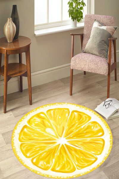 YTR HOME Meyve Desenli Dijital Baskı Yıkanabilir Kaymaz Taban Yuvarlak Salon ...