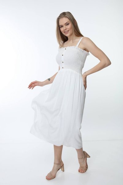 My ELİF Tekstil Women's White Strap Gipe Detailed Dress