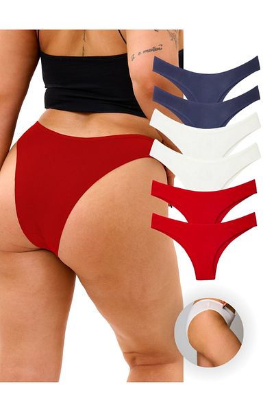 ALYA UNDERWEAR Έγχρωμο βαμβακερό γυναικείο εσώρουχο - Brazilian Fit, Navy/Κόκκινο/Εκρού, 6 τμχ