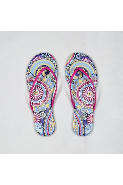 Tkees Women's Classic Pink Motif Patterned Flip Flops
