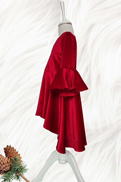 Shecco Babba Asymmetric Red Velvet Girl's Dress