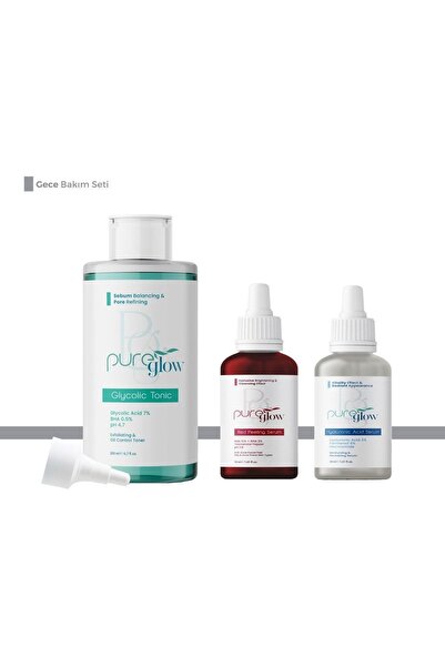 PureGlow Gece Bakım Seti (hyaluronic Acid Serum+kırmızı Peeling Serum30 Ml+ A...