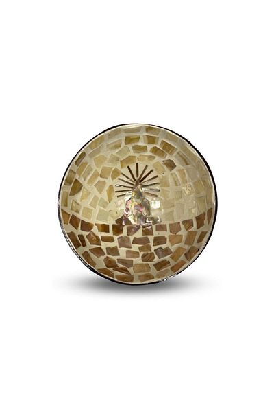 Coconut Products Yoga Design Mother of Pearl Coated Coconut Bowl & Straw Bowl Mat - Snack Bowl