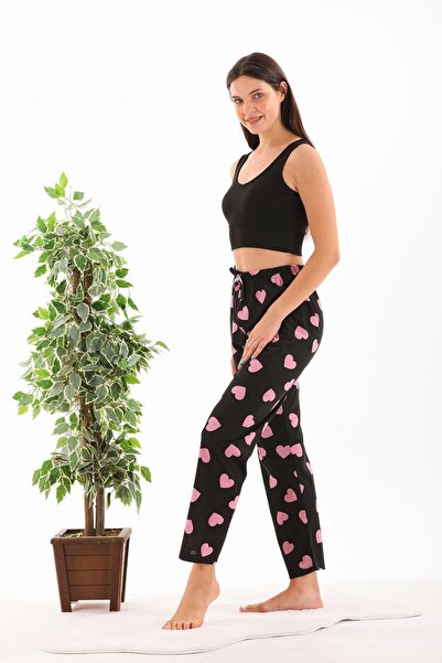 Arvin Pijama Γυναικείο Μαύρο Καρδιά εμπριμέ με κορδέλα καλοκαιρινό παντελόνι ...