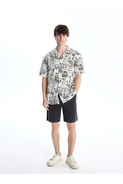 LC Waikiki Pánská košile s popelínovým vzorem - Regular Fit, Krátký rukáv