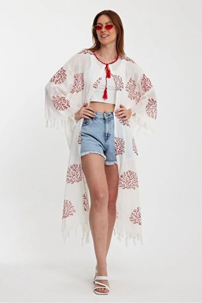 ZTO KADIN PÜSKÜL DETAYLI KİMONO