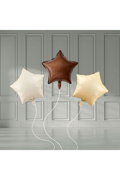 Konsept Sepeti 18Inch Beige Latte Brown Retro Star Shaped Party Balloon Set (with Balloon Headband Gift)