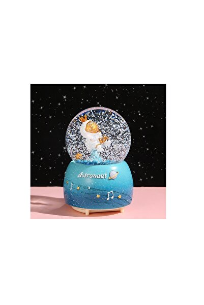 Livava Astronot Püskürtmeli Kar Küresi Işıklı ve Müzikli, Mavi, 16x12