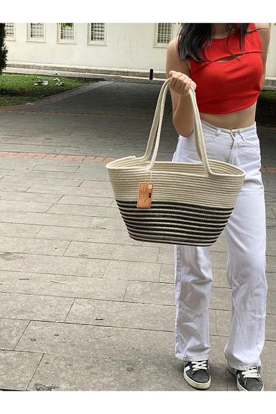 ModaCardin Τσάντα παραλίας και ώμου - Τσάντα χειρός Jute Straw Look