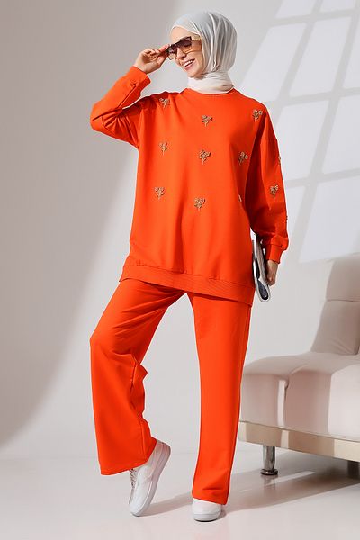 Mihran Butik Orange Seasonal Combed Cotton Women's Sports and Comfortable Hijab Set
